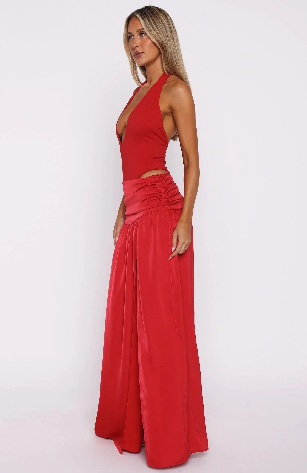 Know Your Power Halter Maxi Dress Deep Red
