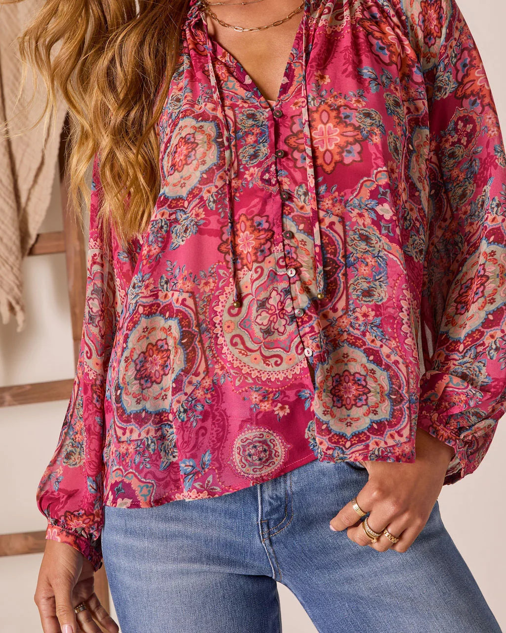 Tide Folk Peasant Boho Top