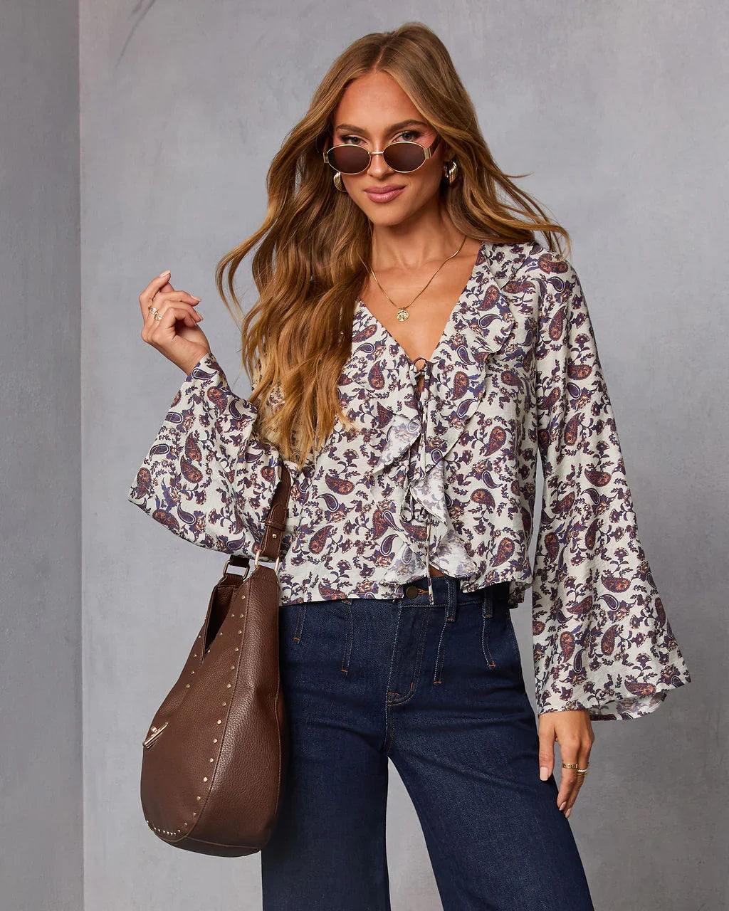 Marene Paisley Ruffle Top