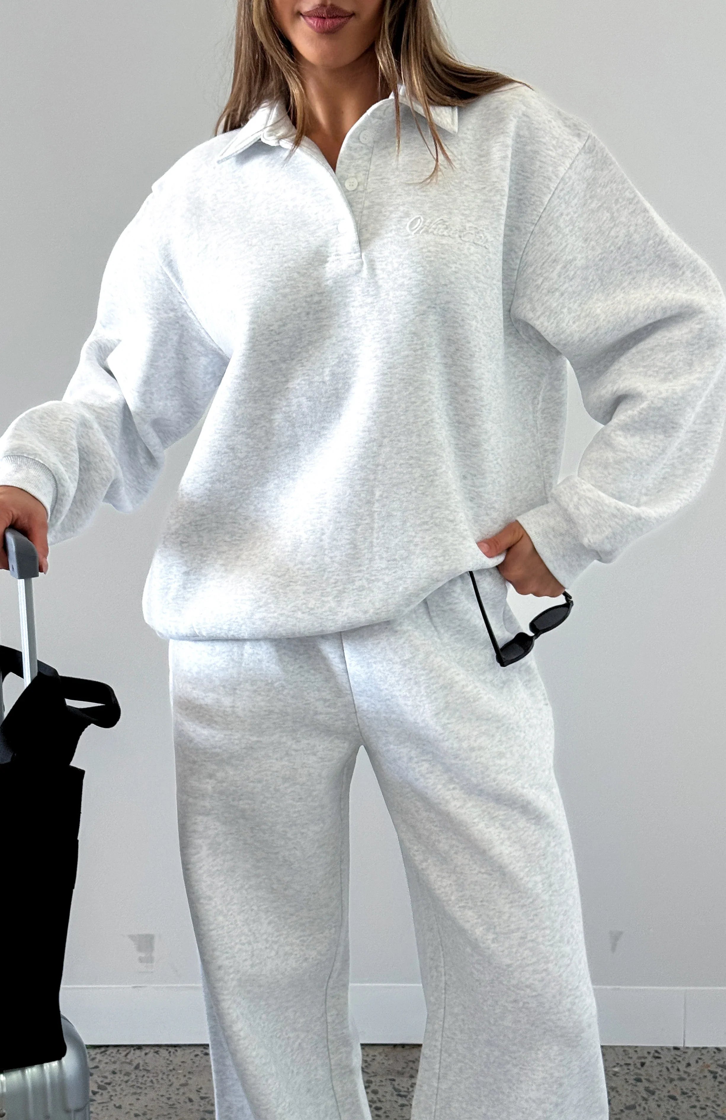Chill Moves Oversized Henley Sweater Grey Marle