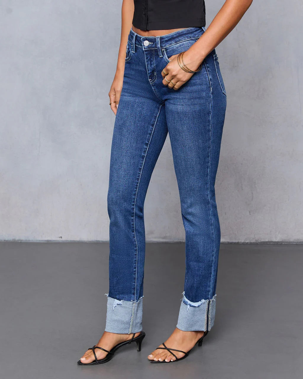 Aldah Super Stretch Cuffed Mid Rise Jeans