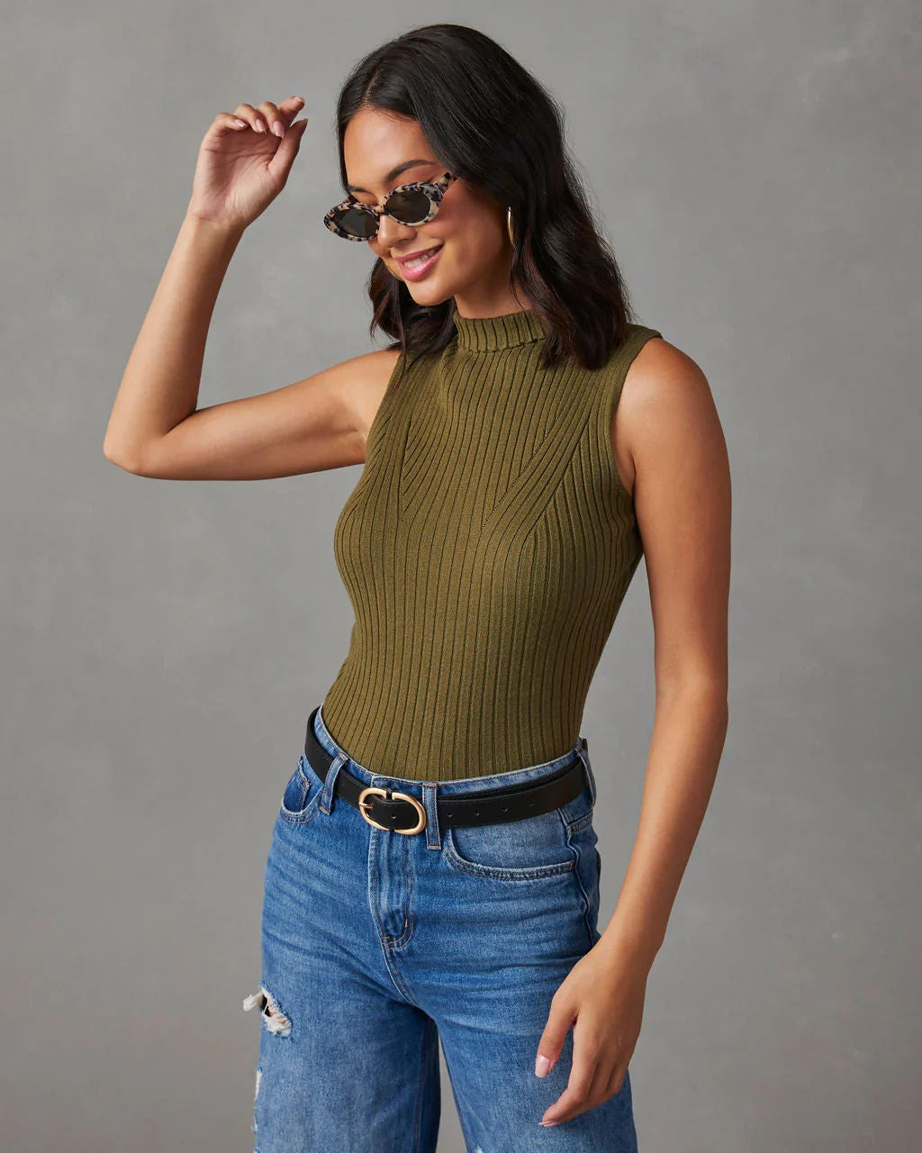 Sheryl Ribbed Mock Neck Sweater Tank