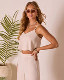 Kimora Linen Faux Pearl Trim Top