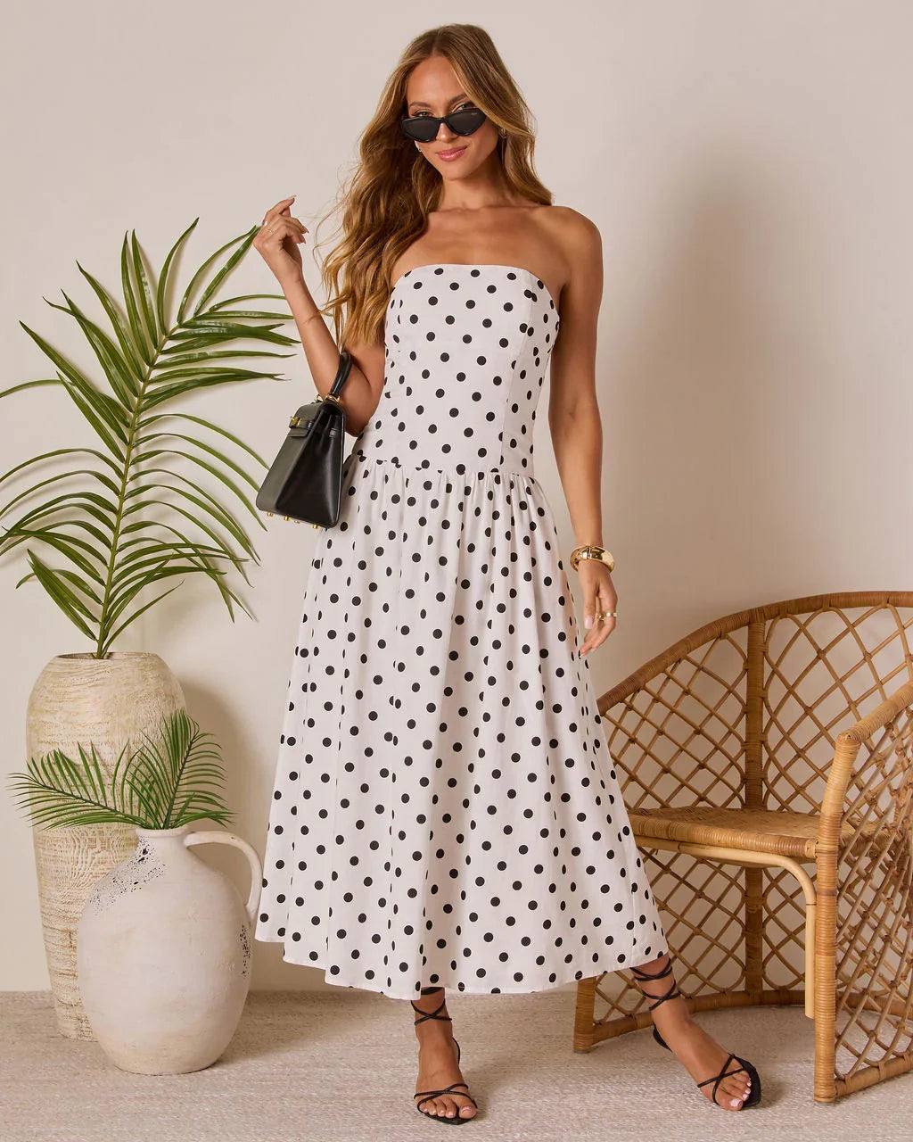 Kristena Drop Waist Polka Dot Midi Dress