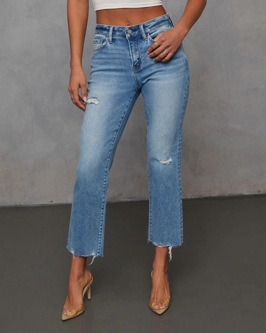Lara Super Stretch Crop Frayed Hem Jeans