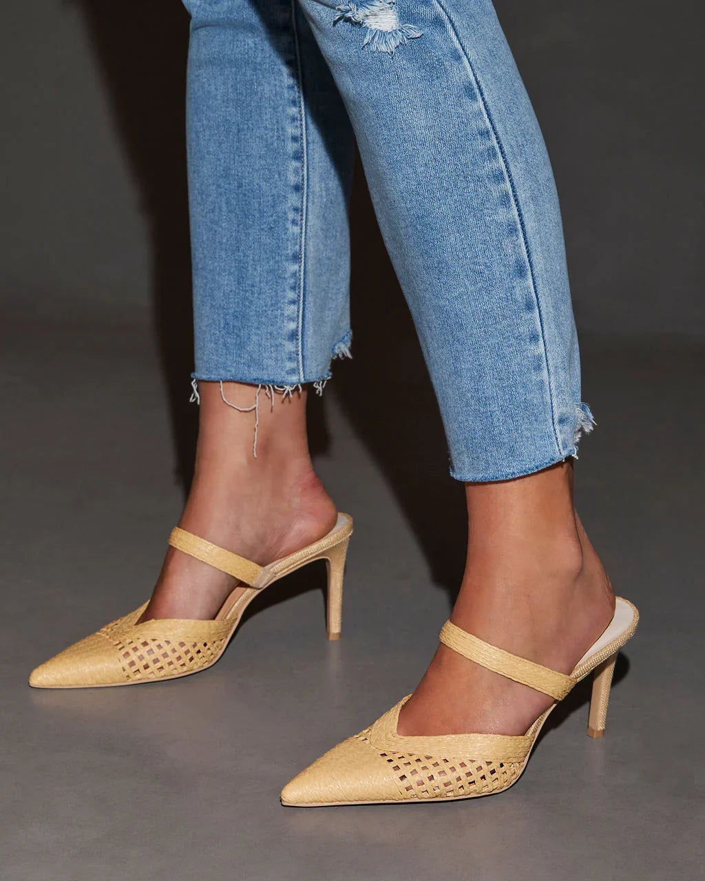Kaline Raffia Pointed Toe Mules