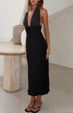 Guess You Miss Me Halter Midi Dress Black Ivory Dot