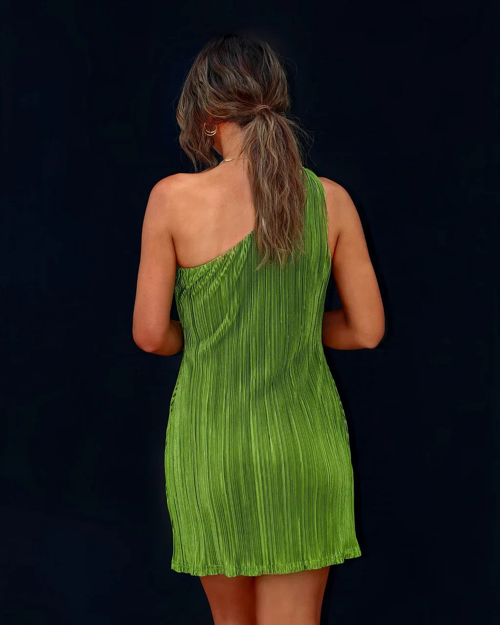 Prepare To Swoon Plisse One Shoulder Mini Dress