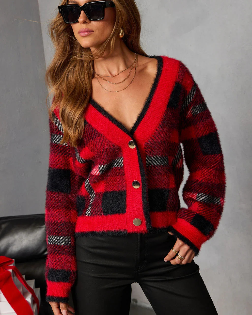 Taylor Plaid Fuzzy Knit Cardigan