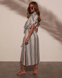 Falling Sun Striped Midi Shirt Dress