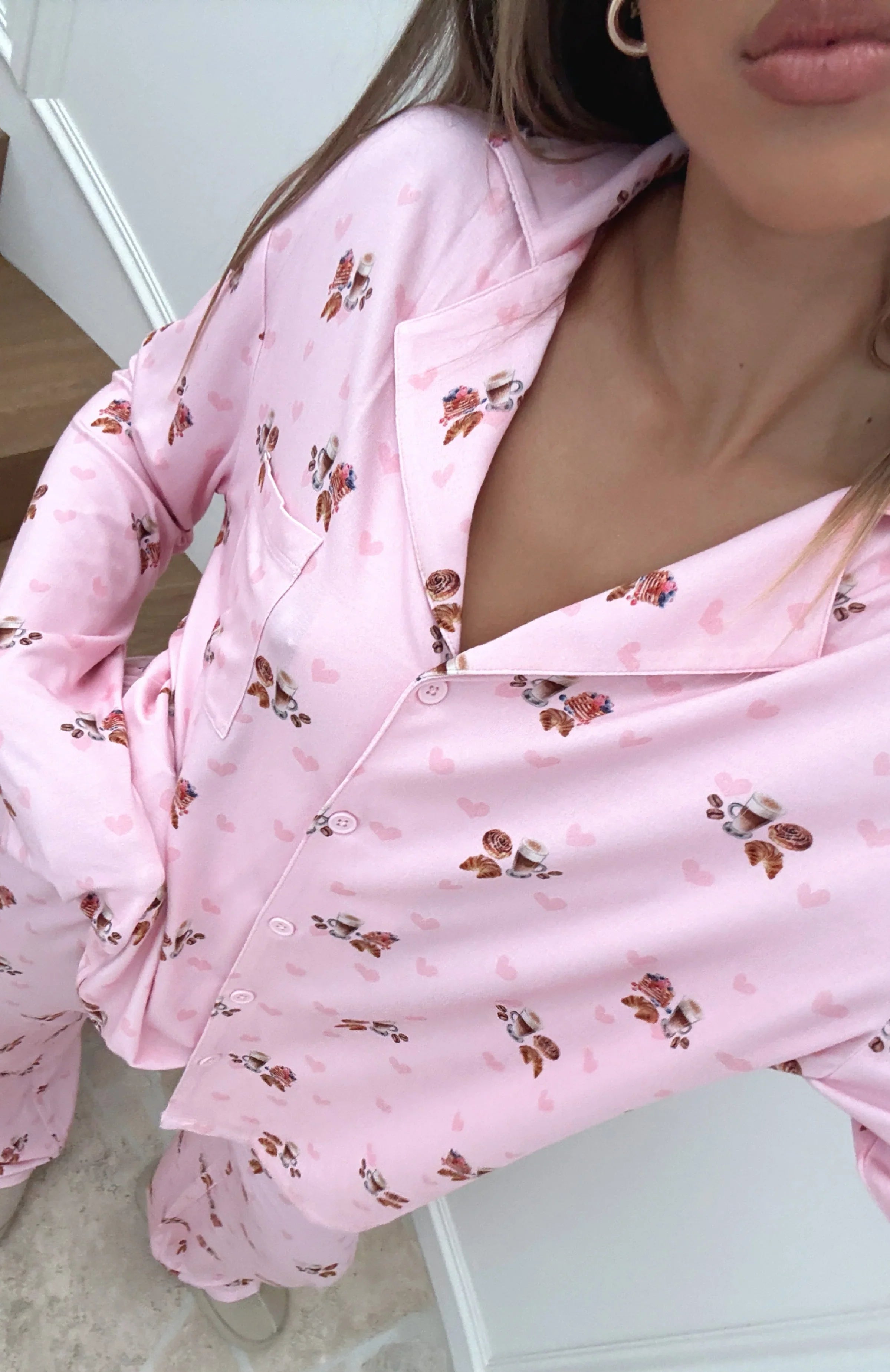 Pillow Talk Printed Long Sleeve Pyjama Set Candy Breakfast