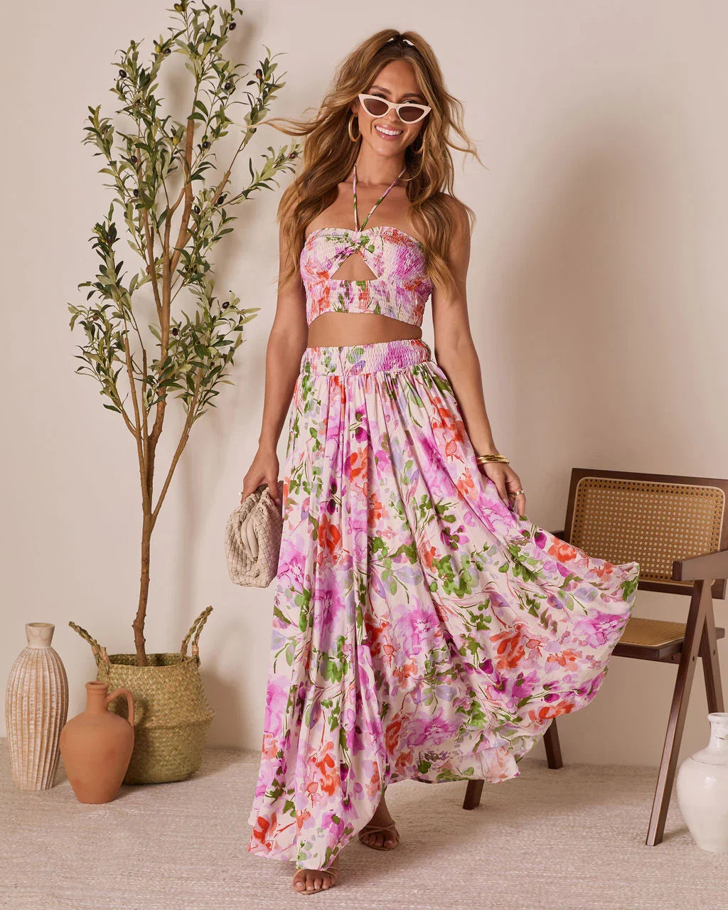 Moonpetal Floral Pleated Maxi Skirt