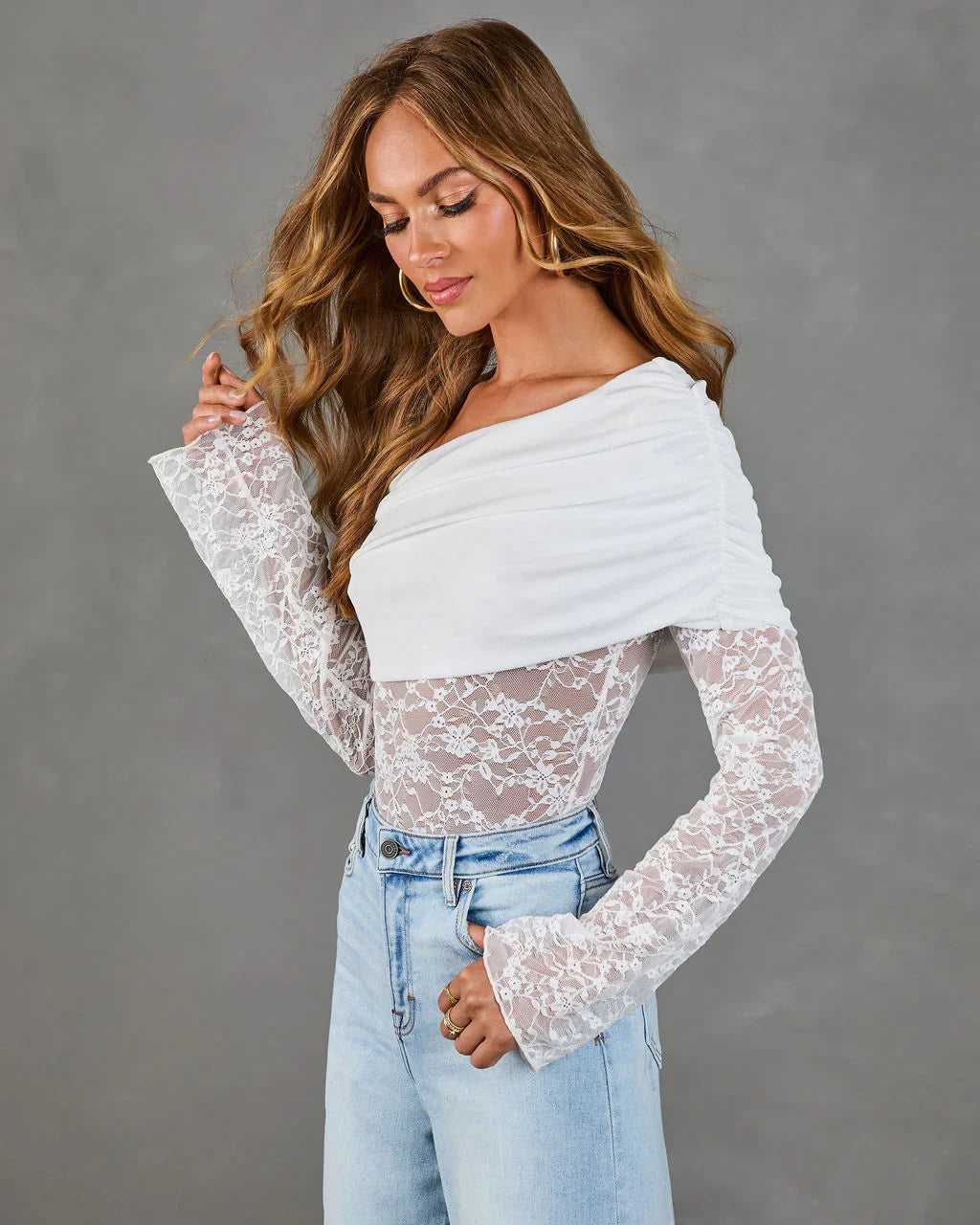 Nightfall Avenue Lace One Shoulder Bodysuit
