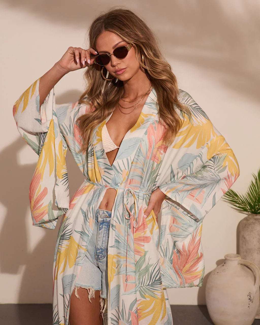 Coastal Gleam Tropical Wrap Tie Cover Up Maxi Dress