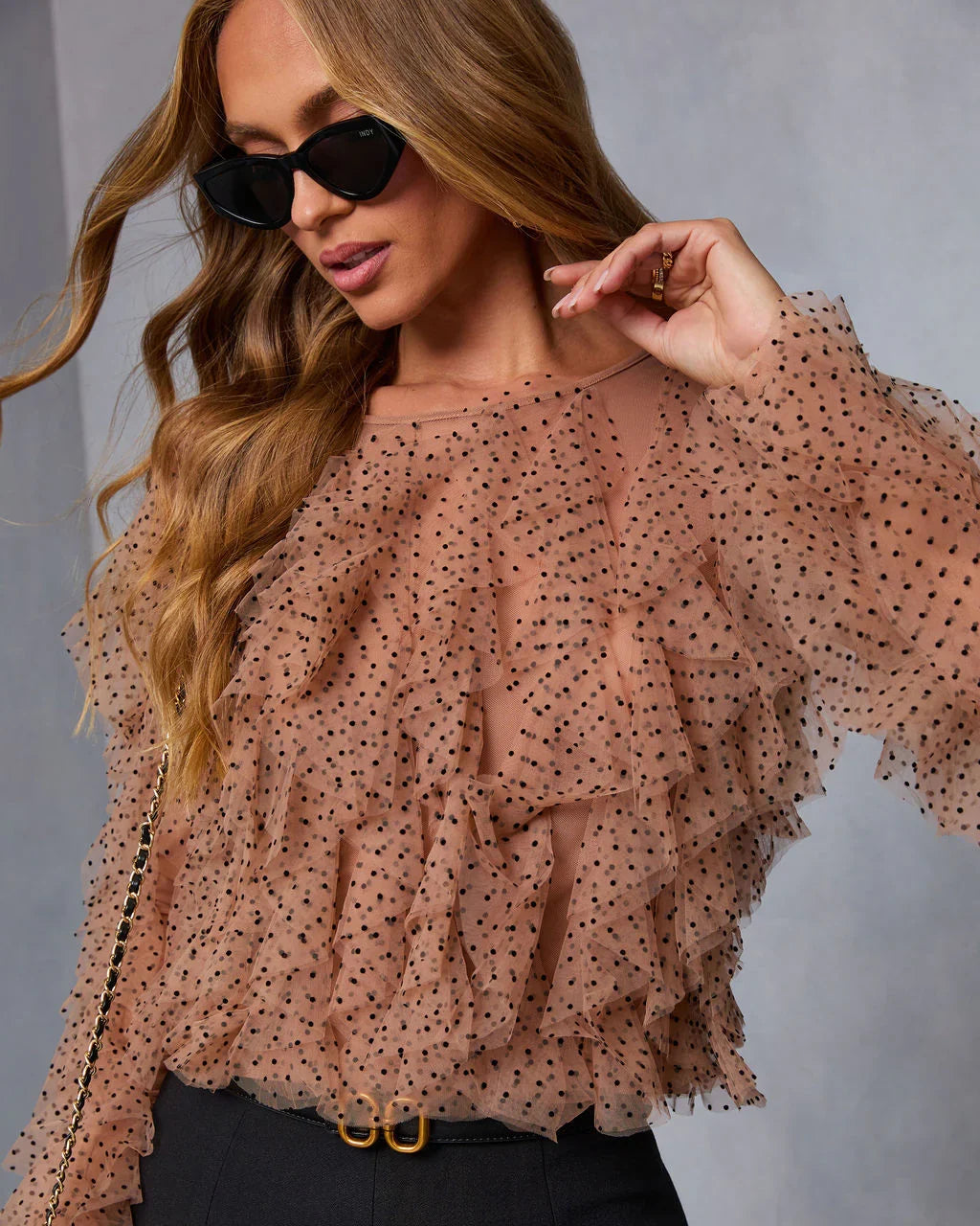 Memorable Night Ruffle Mesh Top