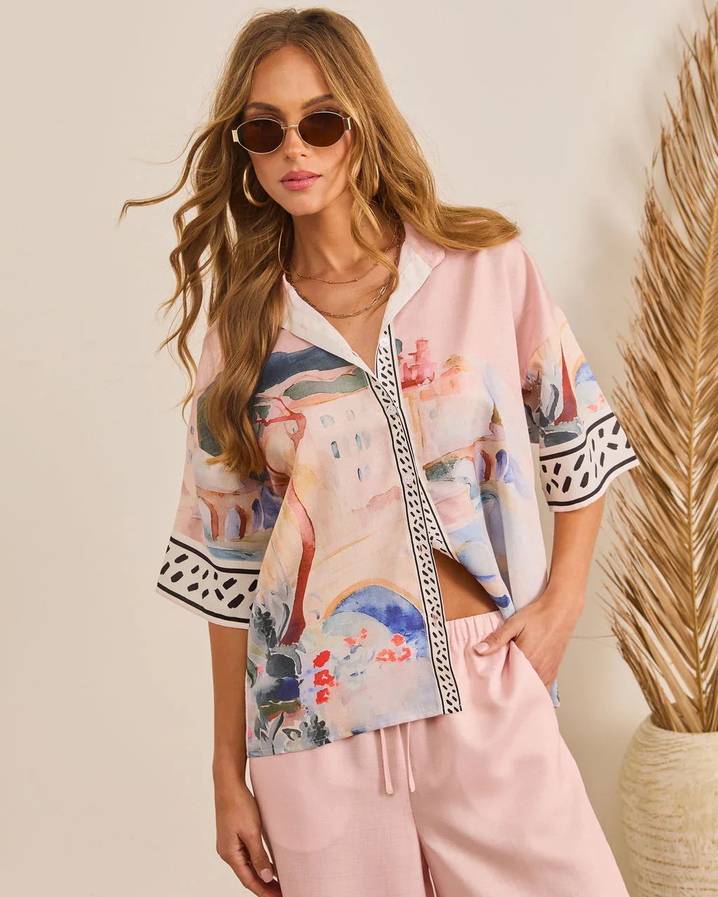 Seaside Social Button Down Novelty Top