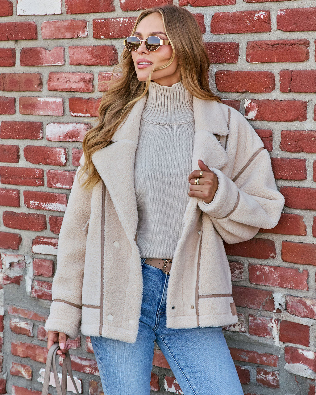 Iylah Contrast Trim Sherpa Coat