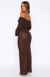 Made It Out Long Sleeve Boucle Maxi Dress Chocolate