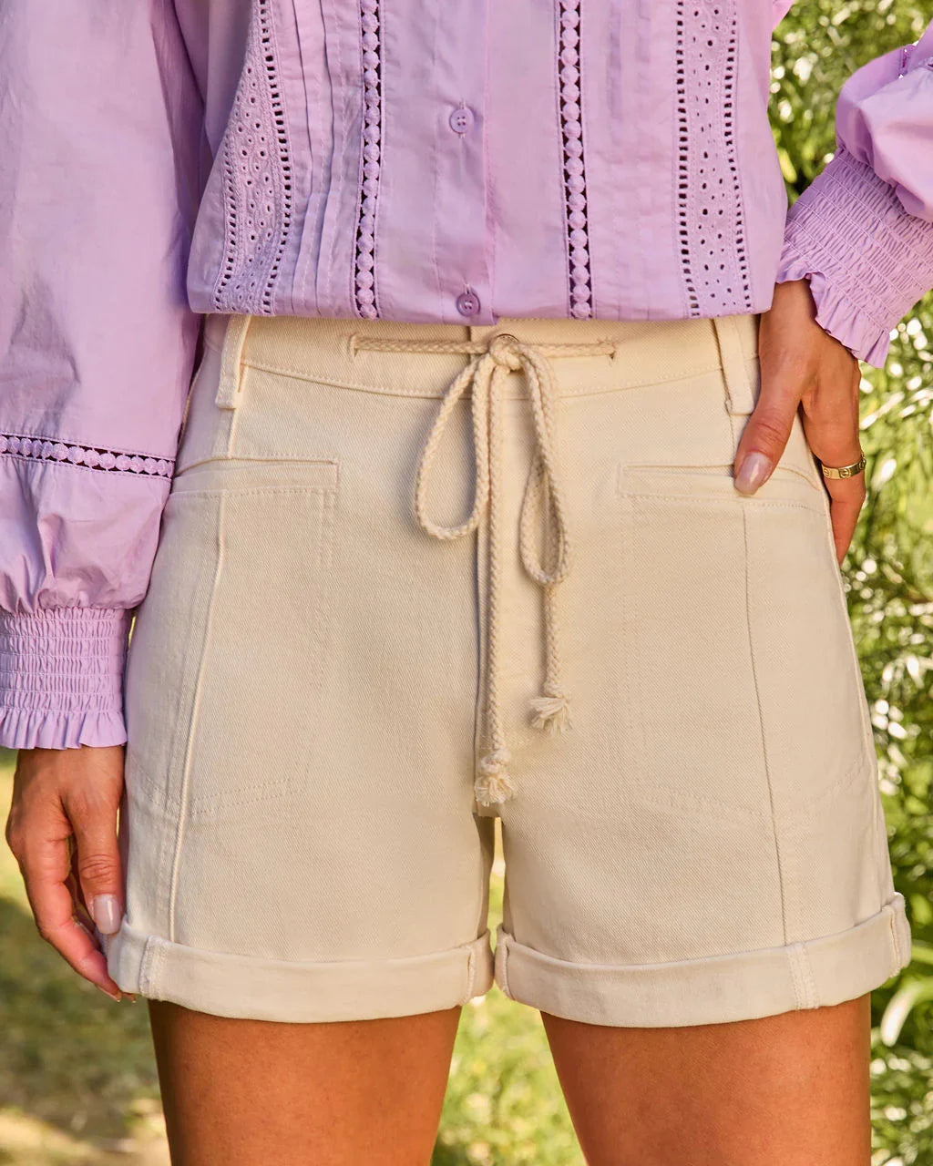 Soft Light Cuffed Drawstring Waist Shorts