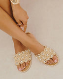 Golden Coastline Crochet Pearl Sandals