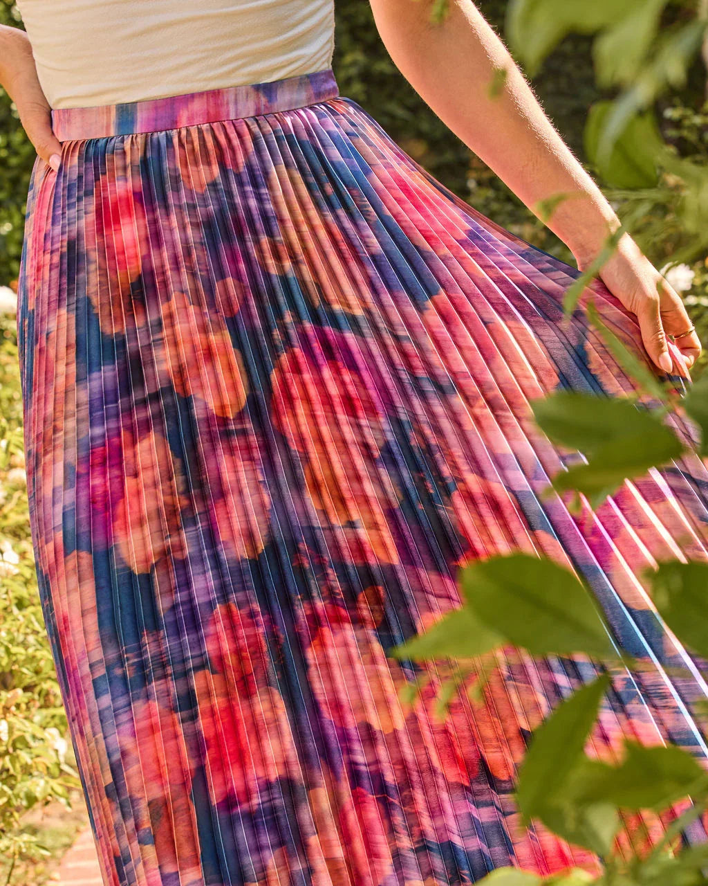 Petal Haven Pleated Floral Midi Skirt