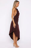Night Hustle Halter Midi Dress Burgundy