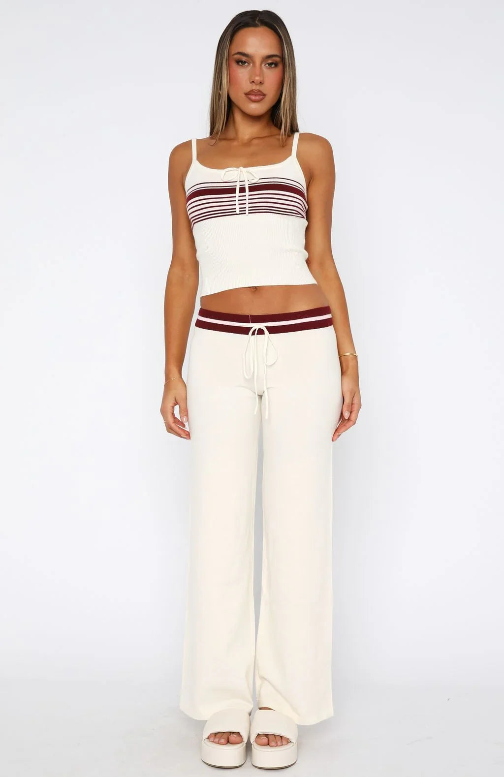 Keep Driving Knit Pants Burgundy Stripe
