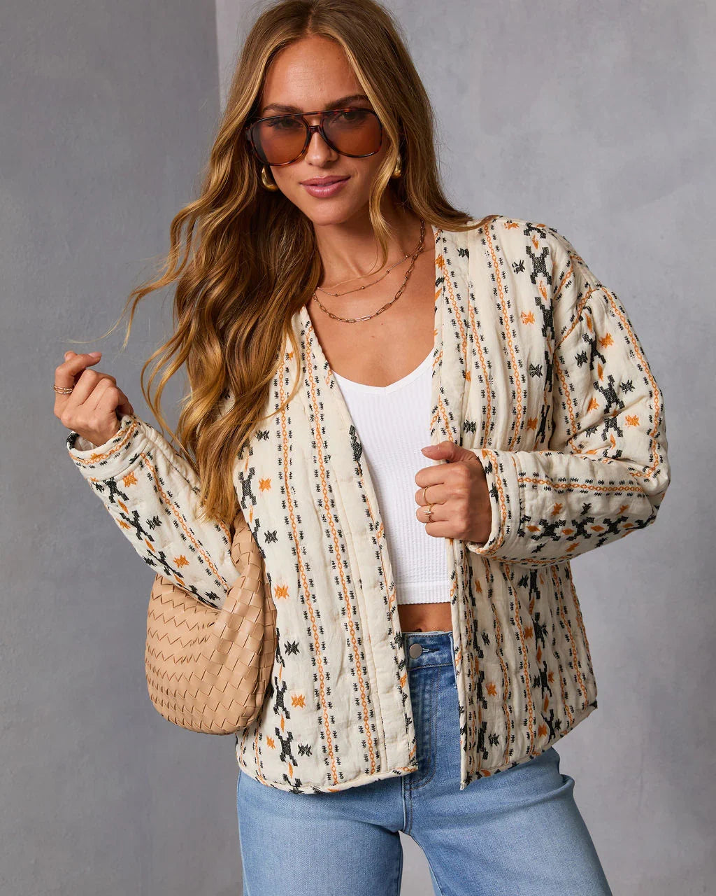 Sadena Printed Abstract Quilted Jacket