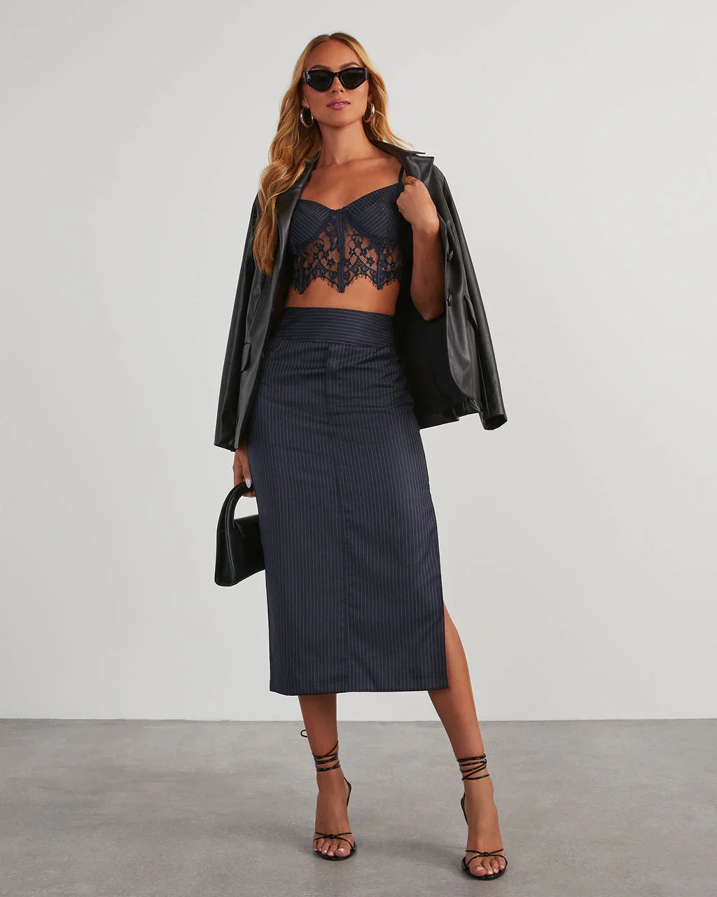 Whitmore Pinstripe Lace Corset Top