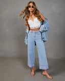 Calyra Stretch Cuffed Wide Leg High Rise Abstract Jeans