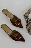 Gino Mules Chocolate Faux Suede