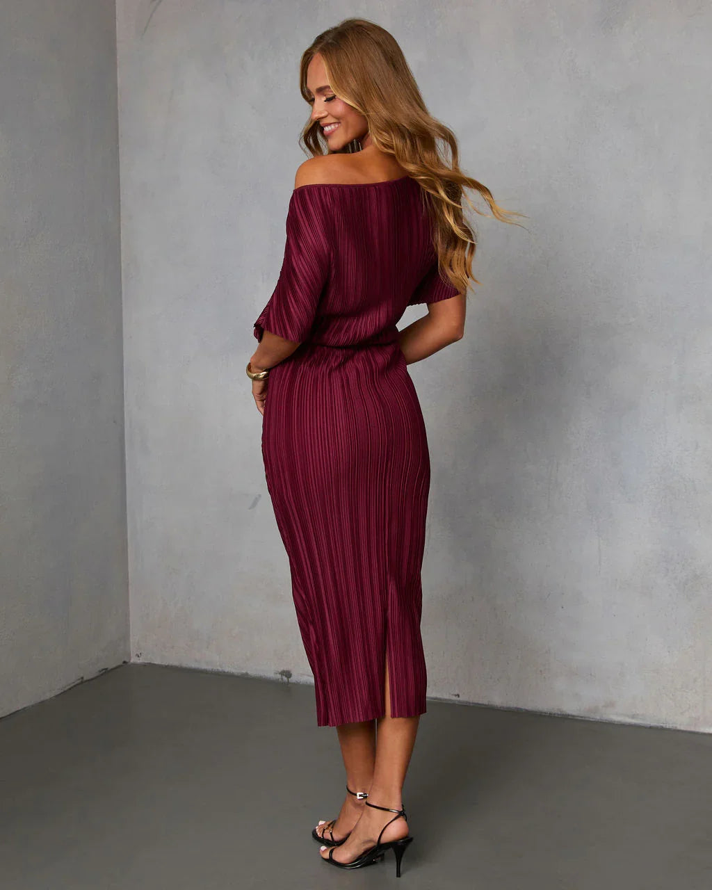 Ceyvan Off The Shoulder Plisse Maxi Dress