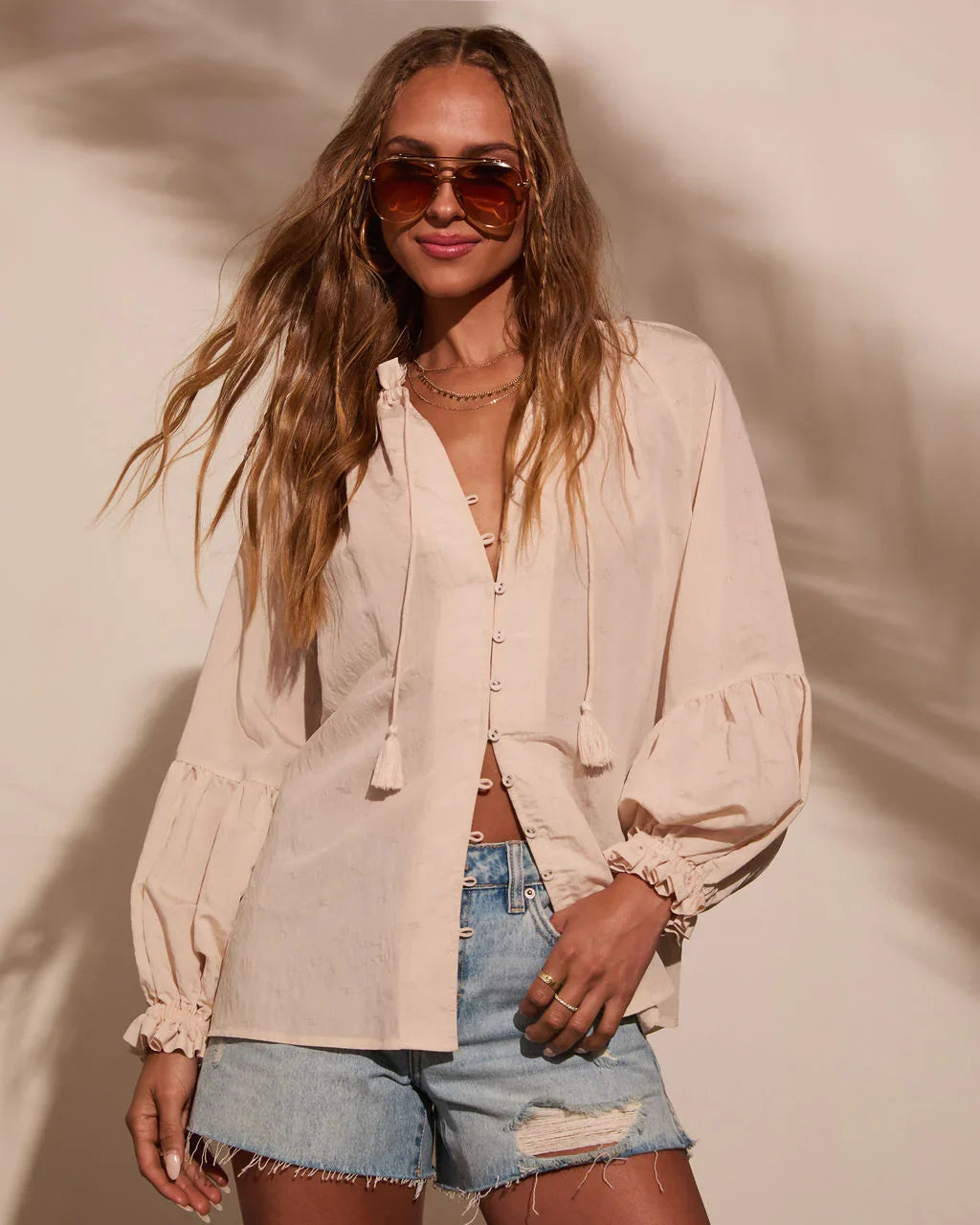 Armen Tassel Tie Peasant Top