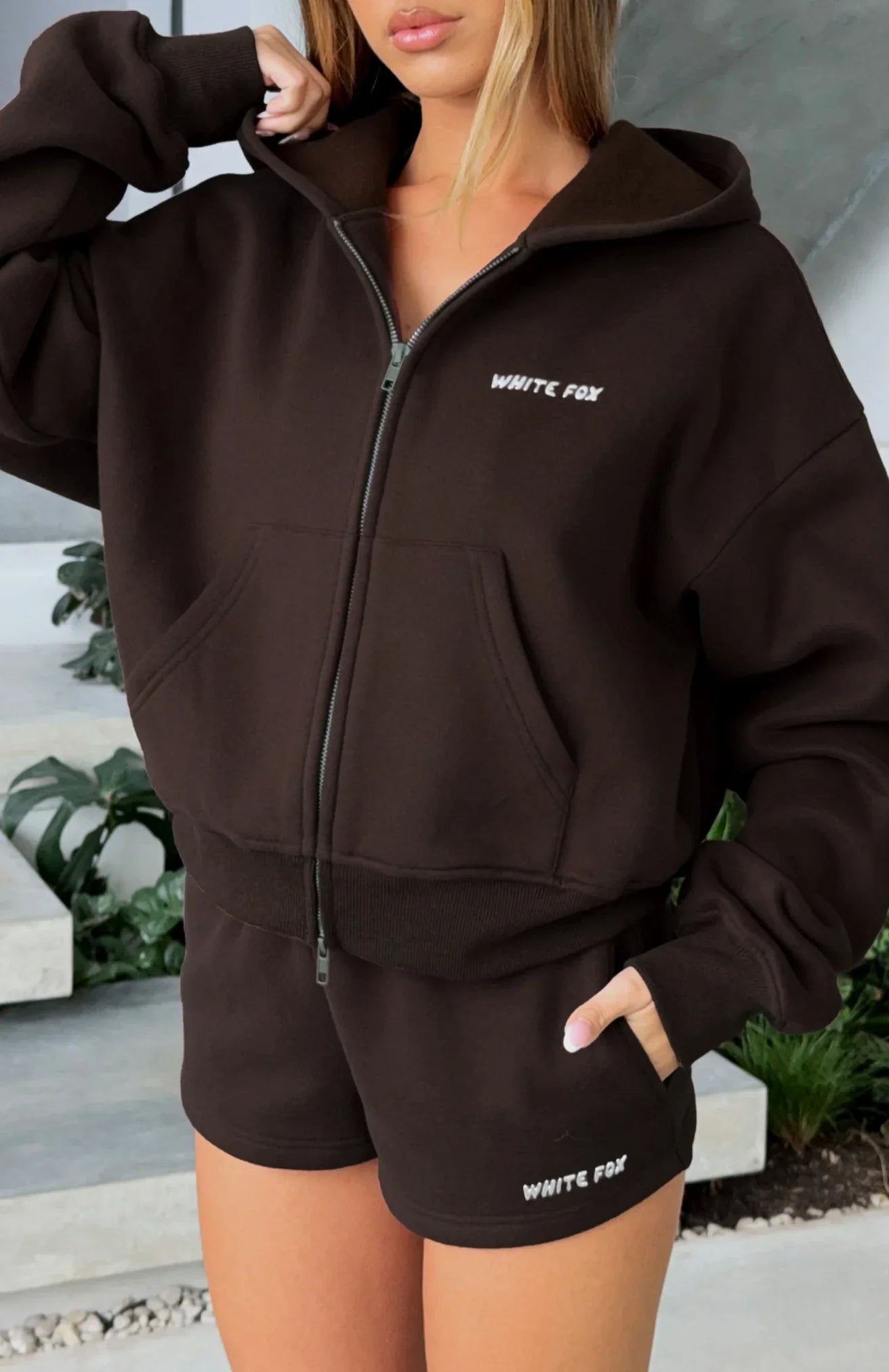 Test Drive Boxy Zip Front Hoodie Chocolate