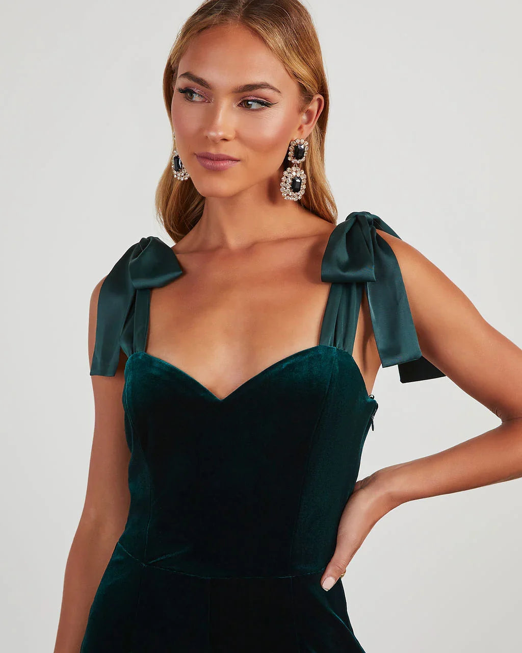 Logan Velvet Shoulder Tie Jumpsuit