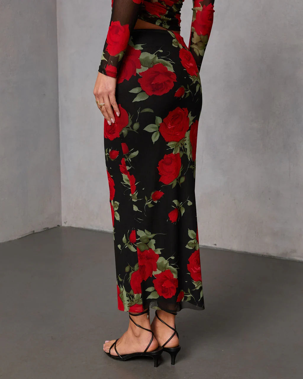 Warm Bloom Floral Mesh Maxi Skirt