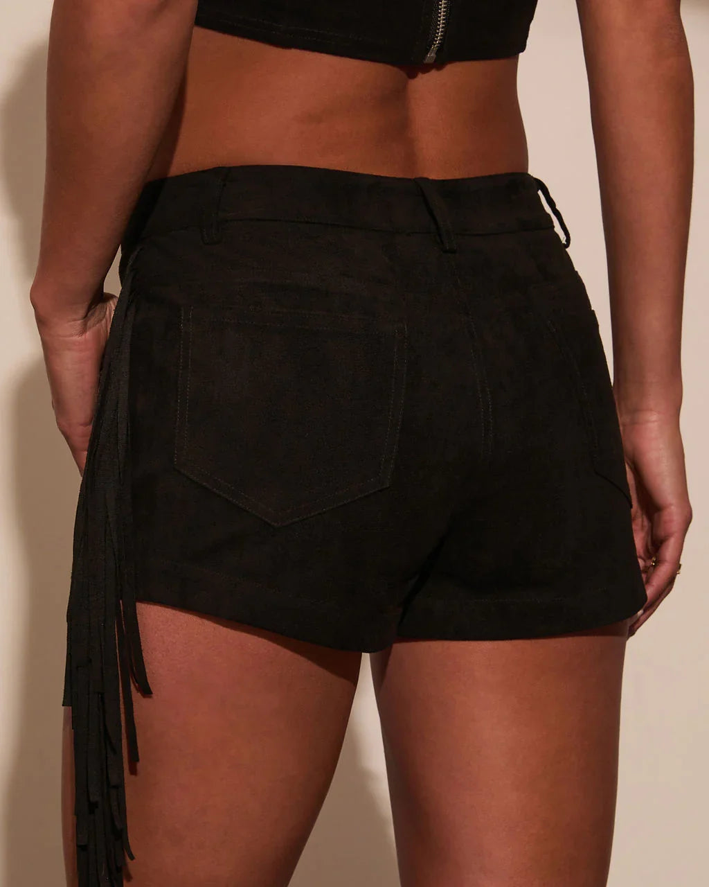 Groove Together Fringe Suede Shorts
