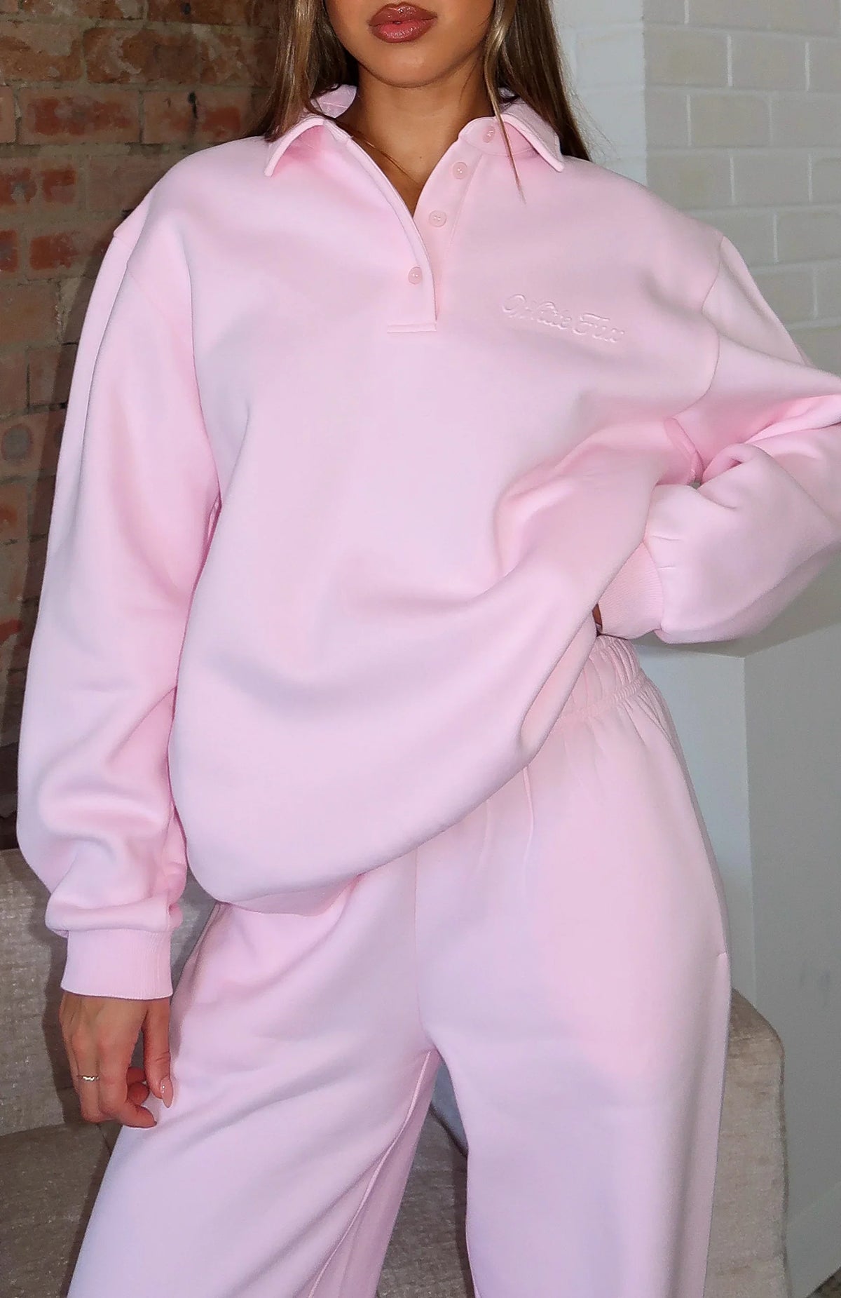 Chill Moves Oversized Henley Sweater Pink