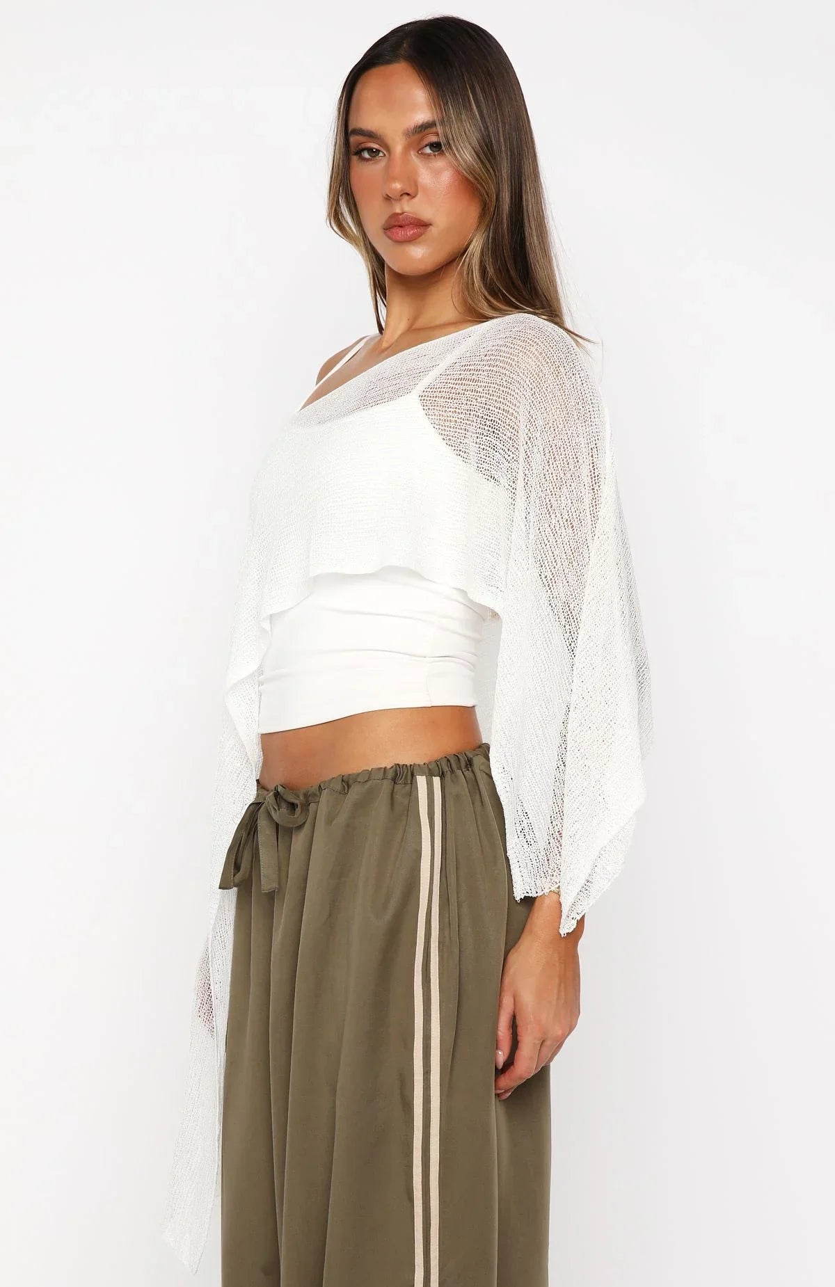 Beach Therapy Knit Poncho Top Cream