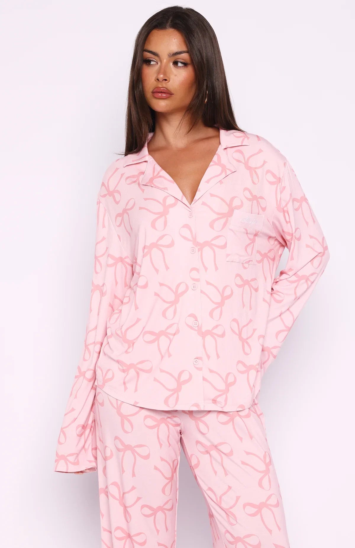Pillow Talk Printed Long Sleeve Pyjama Set Posy Bow