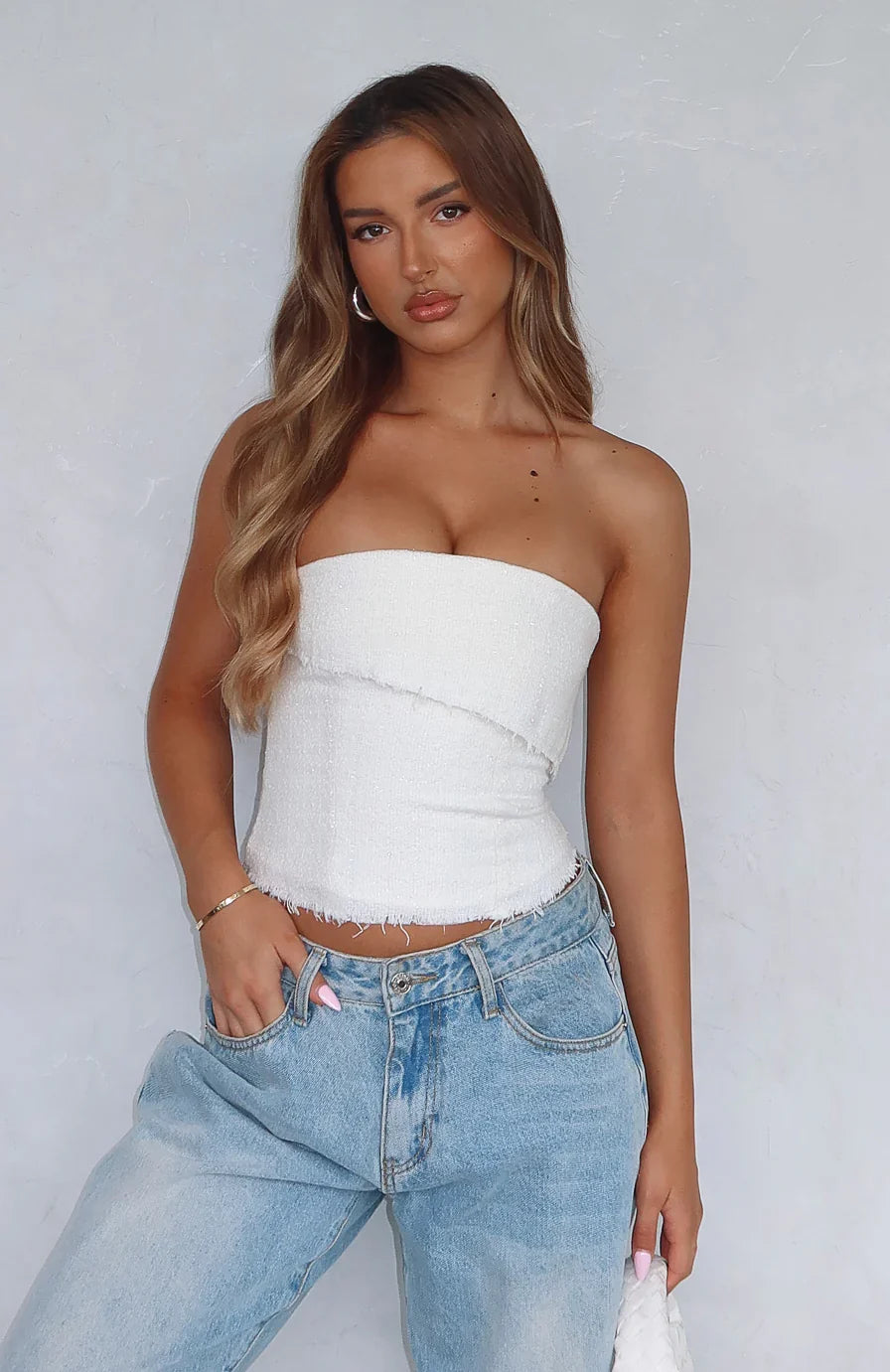 On The Outside Strapless Bustier Off White