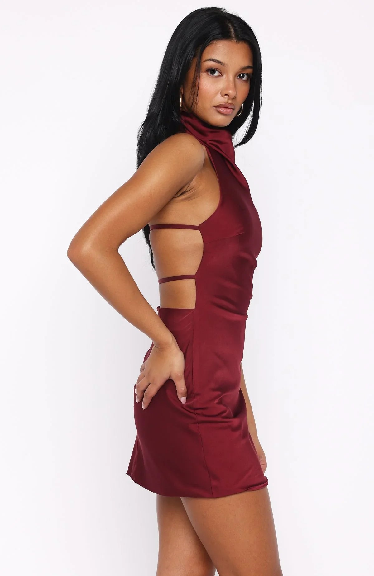 Just Small Talk Halter Mini Dress Wine
