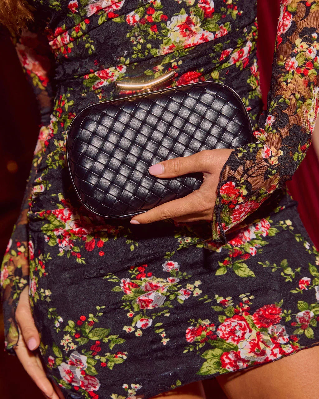 Invitation Only Faux Leather Woven Hard Case Clutch