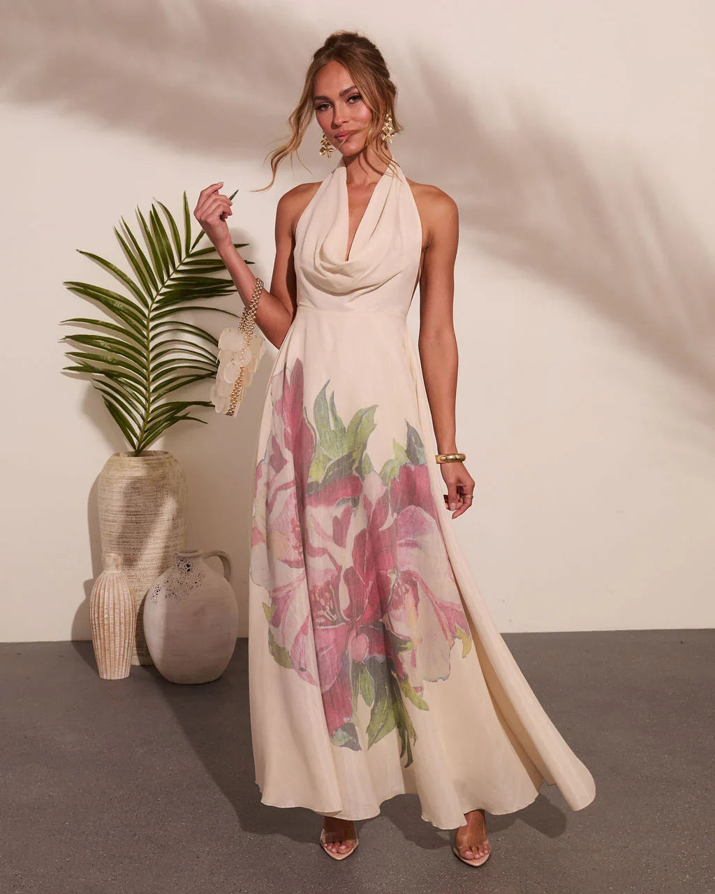 Raynah Floral Print Cowl Neck Maxi Dress