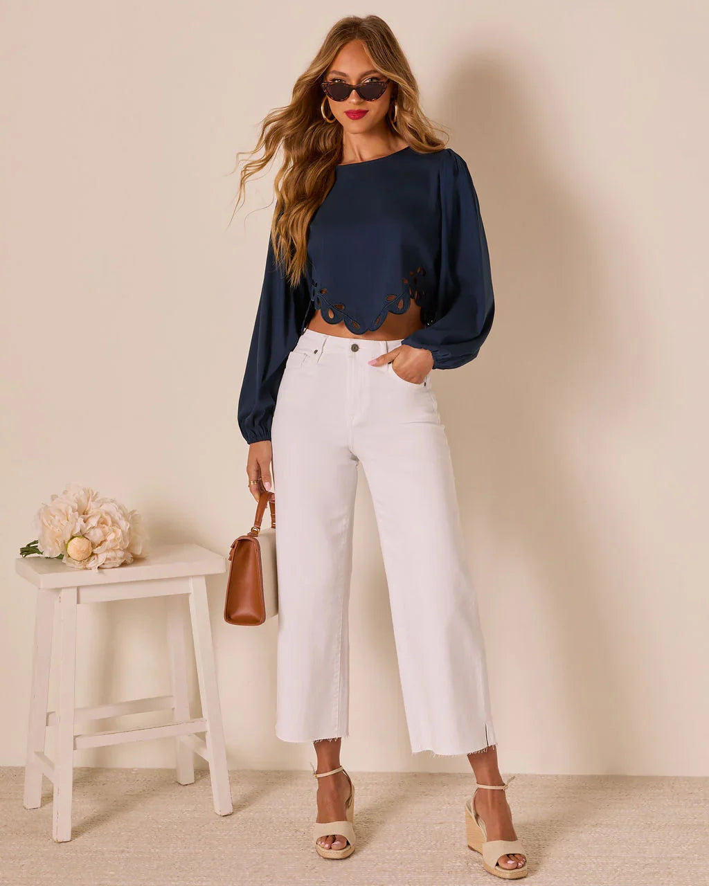 First Date Cropped Eyelet Hem Top