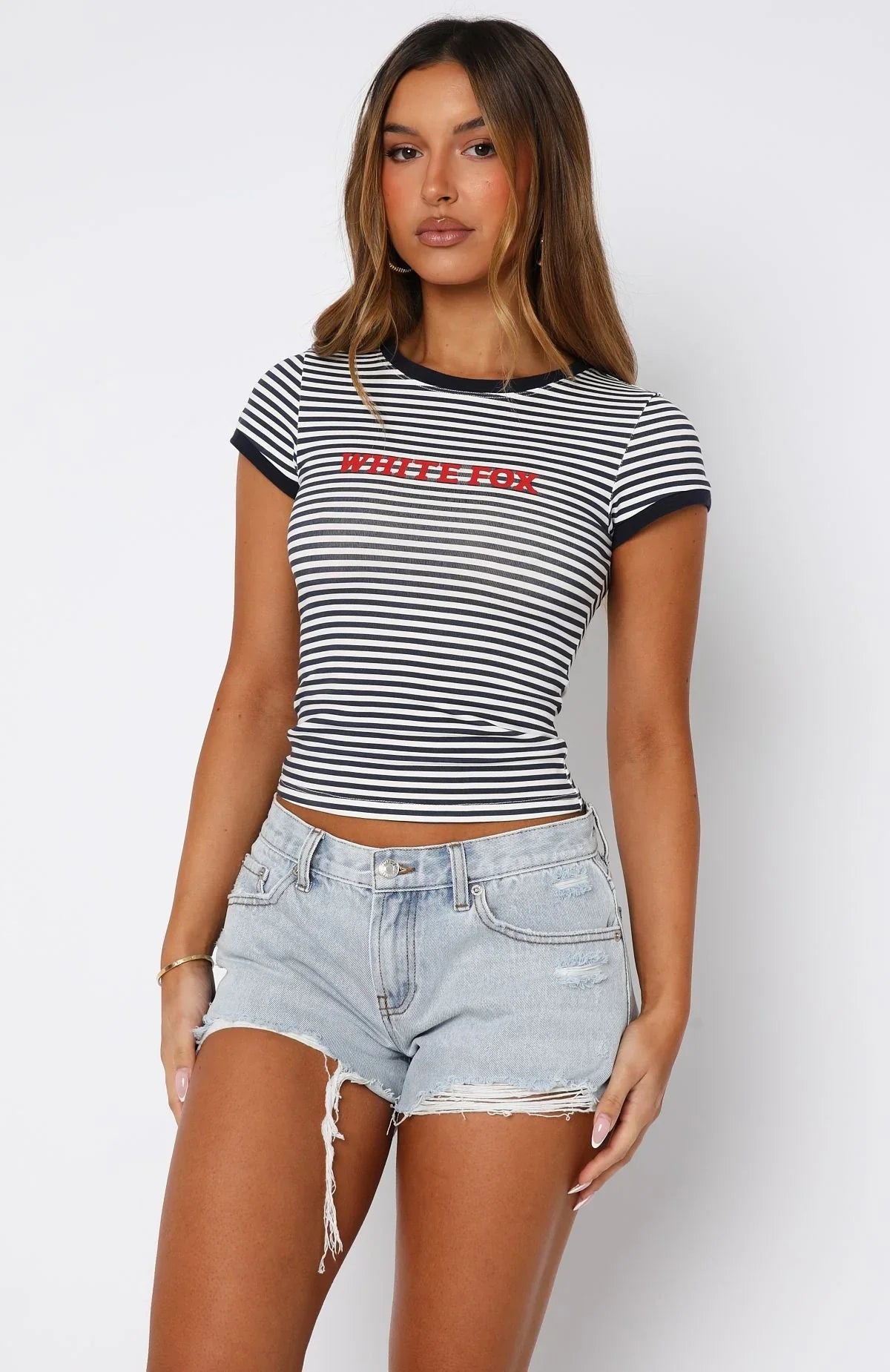 Public Attention Distressed Denim Shorts Glacier Blue