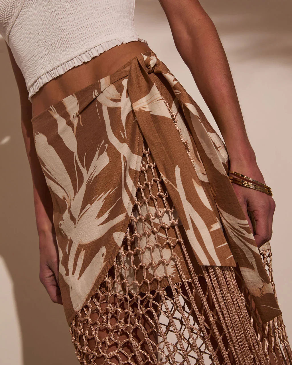 Sunny Views Wrap Fringe Mini Skirt