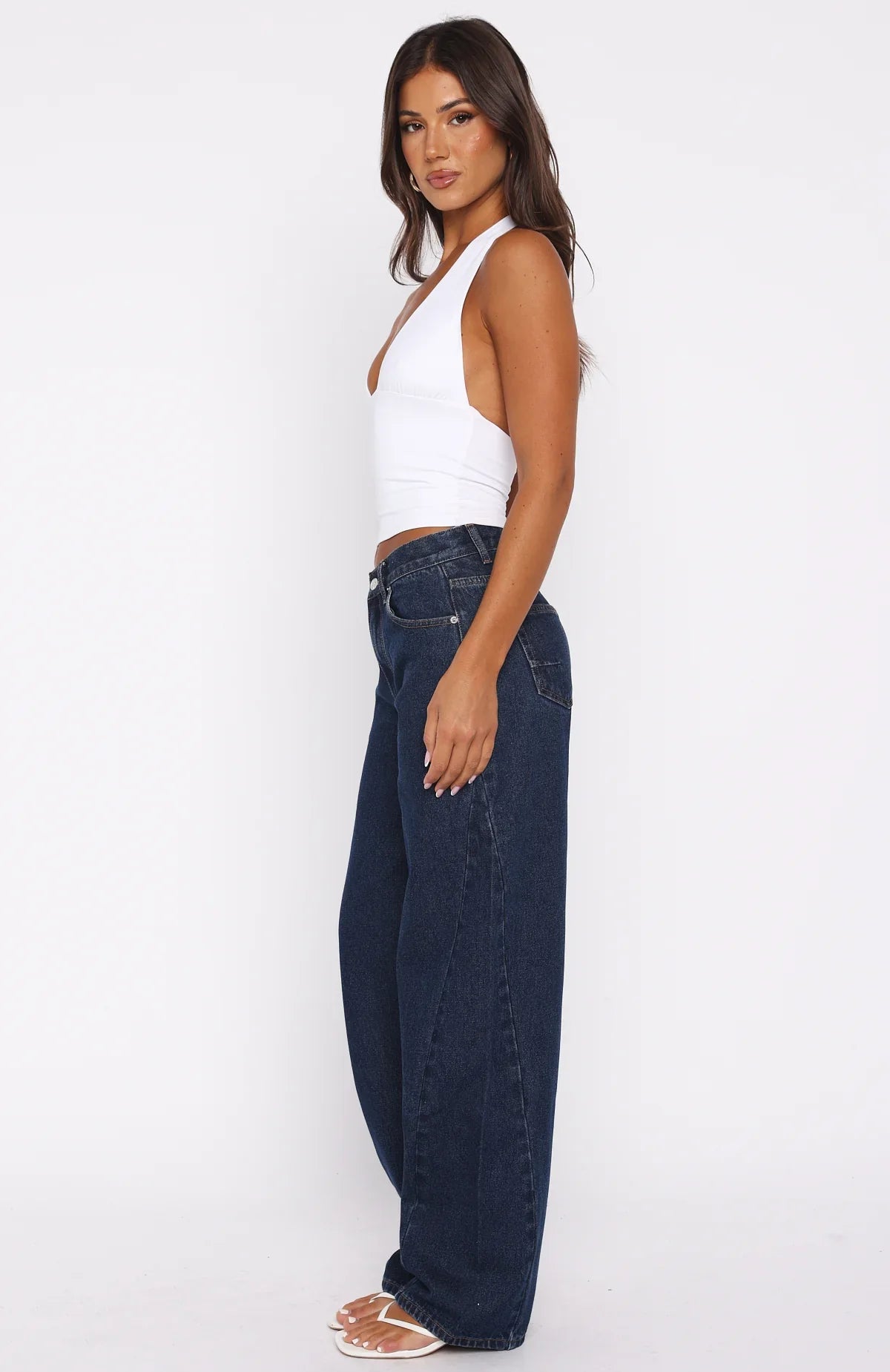 Kiara Mid Rise Barrel Leg Jeans Dark Blue