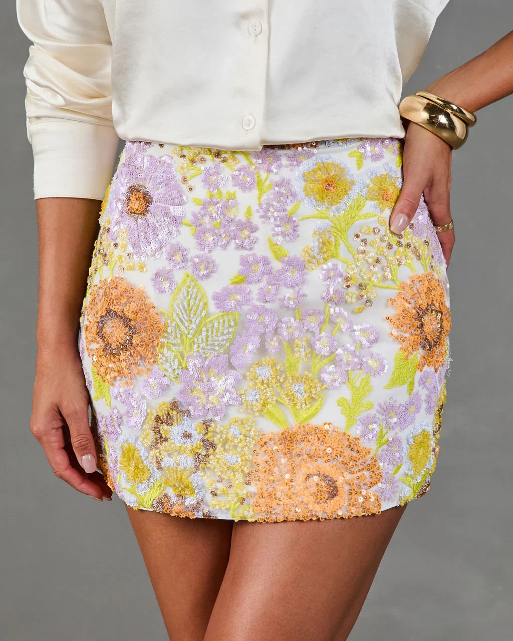 Dazzle Darling Floral Sequin Mini Skirt