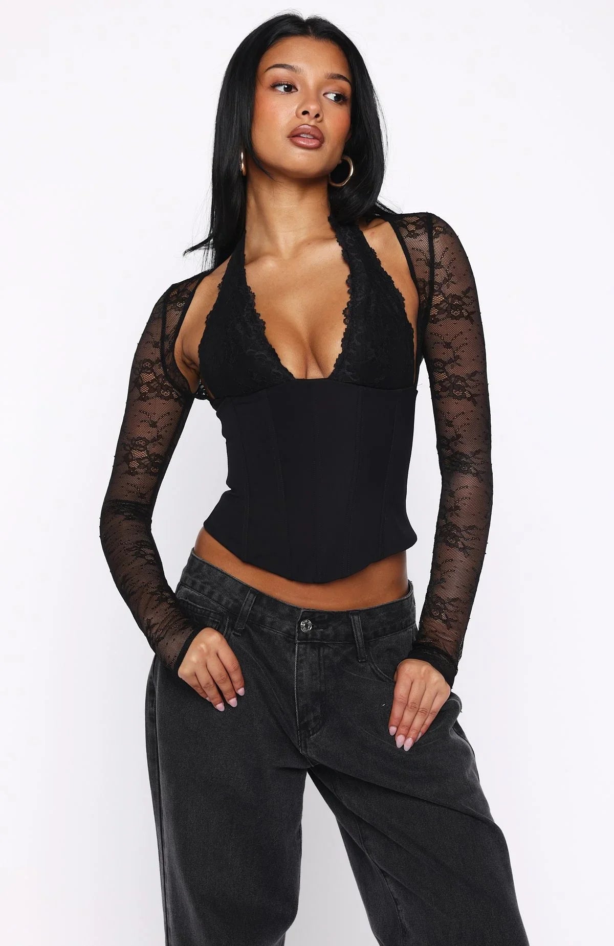 Never Walk Alone Long Sleeve Bustier Black